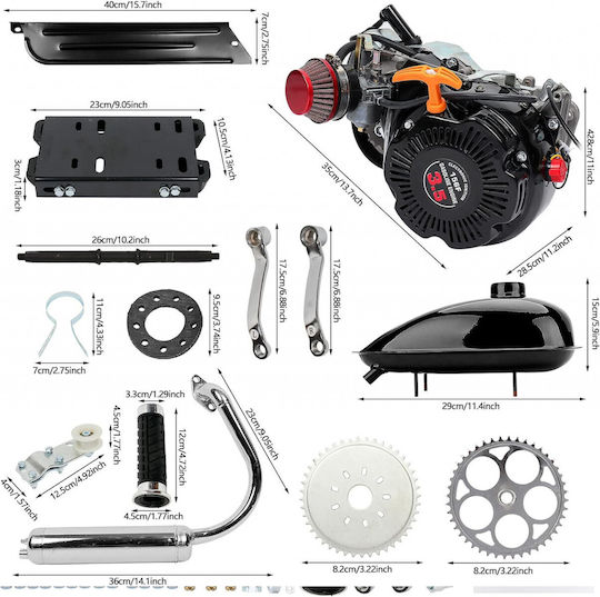 Kit Motor Bicicletă 4 Timpi 80cc 3.5hp Reductor Lanț