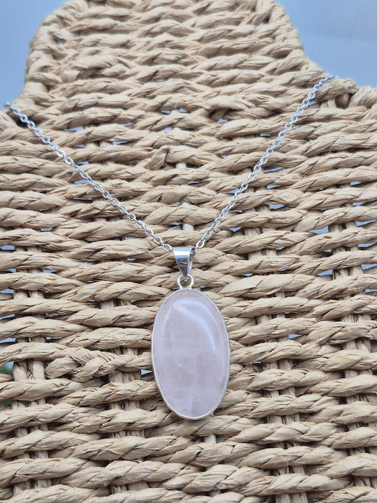 Silver Plated Necklace Pink Quartz Love & Positive Energy – Steel Chain 25 cm