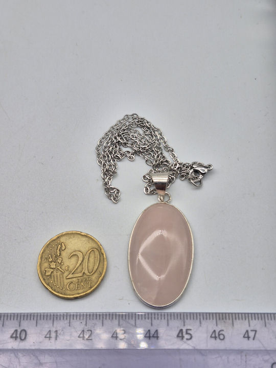 Silver Plated Necklace Pink Quartz Love & Positive Energy – Steel Chain 25 cm