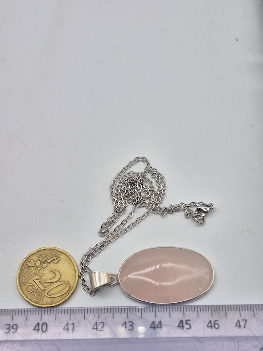 Silver Plated Necklace Pink Quartz Love & Positive Energy – Steel Chain 25 cm