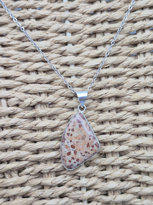 Silver Plated Jasper Leopard Strength & Balance Necklace – Steel Chain 25 cm