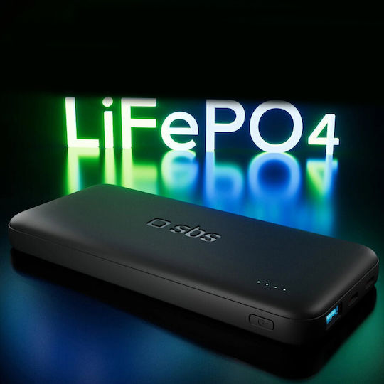 SBS Power Bank 10000mAh 10W με Θύρα USB-A και 2 Θύρες USB-C Μαύρο