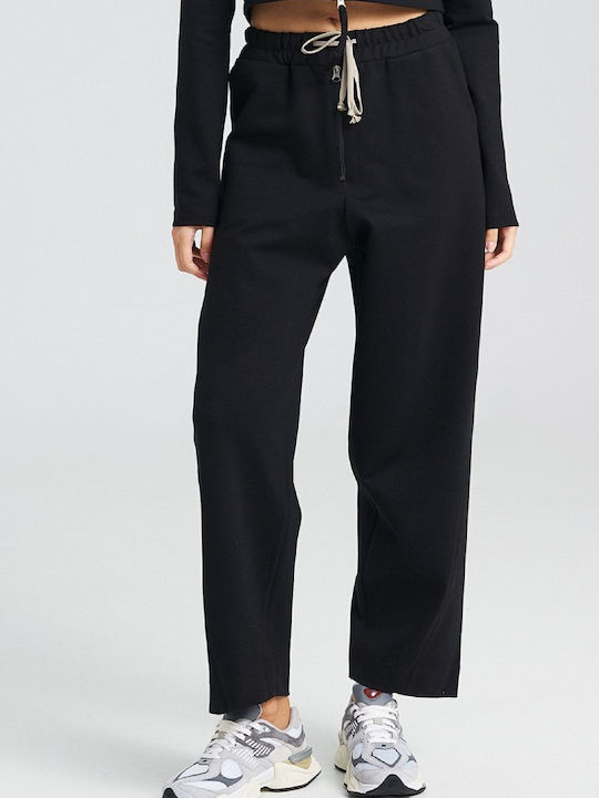 Women's Fabric Trousers Relaxed Fit Black