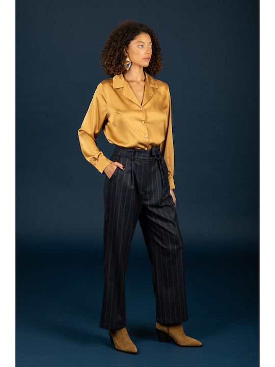 Women's Fabric Trousers Striped Blue