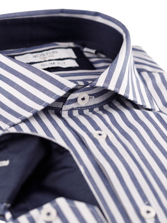 Long-sleeved Cotton Shirt Striped Blue