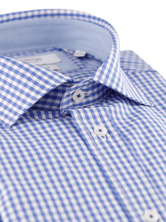 Long-sleeved Cotton Shirt Checked Light Blue
