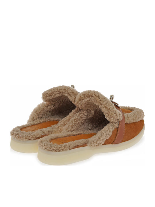 Flach Wildleder Mules in Tabac Braun Farbe