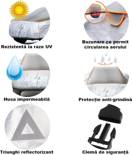Smartic Husa Auto SUV Anti-grindină L 480 X 175 X 120 Cm Lacăt Antifurt Impermeabilă Soare Îngheț Rezistentă Praful Ventilație Buzunare Benzi Reflectorizante Geantă De Transport Gri