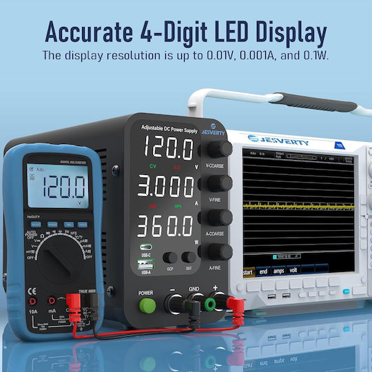 Sursă de Alimentare de Laborator 120 V 3 A Reglaj Fin Grosier Usb-c Usb-a 20 W Protecție la Supracurent Ocp Ventilator de Răcire Intrare Ac115v/230v Jesverty