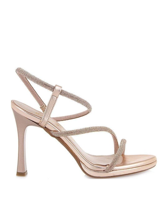 Leather Sandals with Strass Copper/Xalco