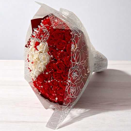 Buchet Regal Roșu 101 Trandafiri Săpun Accesorii Decorative 40 Cm