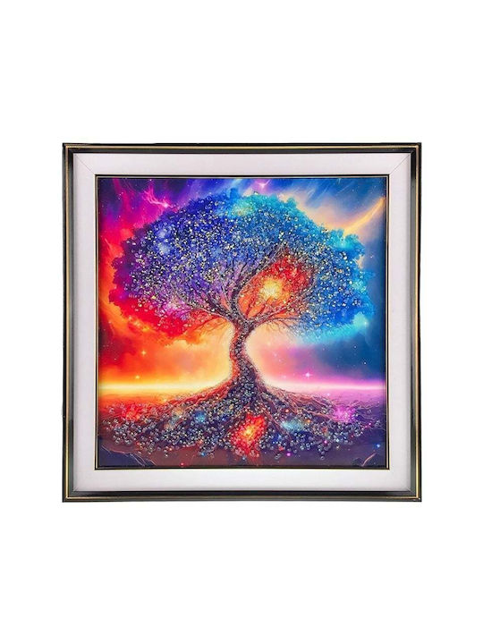 Pictură Abstractă Mare Efect Strălucitor Simfonie Cromatică În Cadru Auriu 72x72 Cm