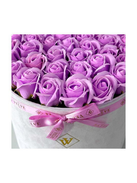 Majestic Lilac Floral Arrangement Soap Roses In White Velvet Box