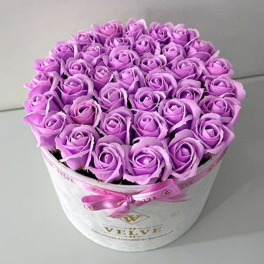 Majestic Lilac Floral Arrangement Soap Roses In White Velvet Box