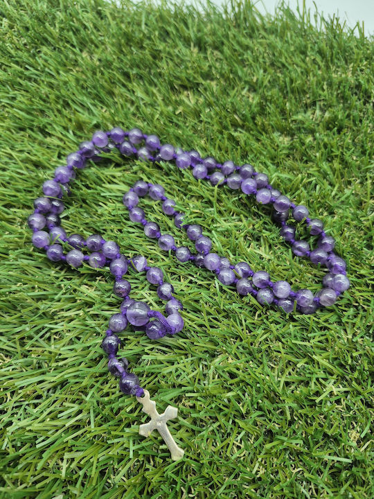 Amethyst Rosary – Semi-Precious Stone Beads Silver Cross