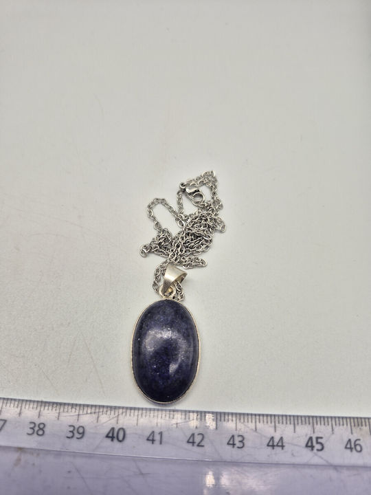 Sterling Silver Necklace Lapis Lazuli – Semi-Precious Stone Steel Chain