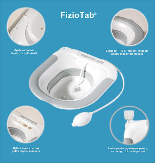 Fiziotab Cadă de Șezut Pliabilă Tip Cadă pentru Toaletă Asigură Igiena Locală Ameliorează Simptomele Cauzate de Hemoroizi Cu Cârlig și Săculeț de Depozitare Inclus Alb Gri