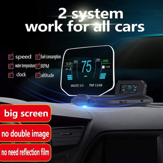 Pyramid Instrument digital Head Up Display, OBD2 și Temperatura apei Pentru mașină 55mm pentru montare pe Tabloul de bord