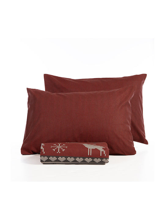 Nef-Nef Homeware Duvet Cover Set Cotton Single with Pillowcase 160x230 Tinsel Bordo