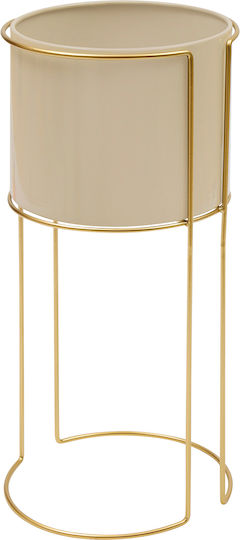Metal Plant Pot Beige with Stand 2 Pieces