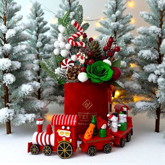 Velve Trenuleț De Lemn De Crăciun Figurine Festive Roșii 39 Cm