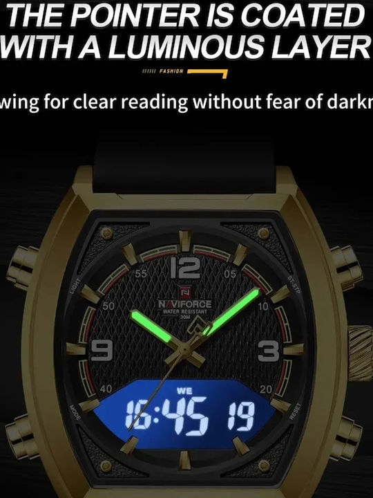 Naviforce Ceas Digital De Bărbați 15mm Cronograf Cu Baterie Cu Curea Din Cauciuc Neagră