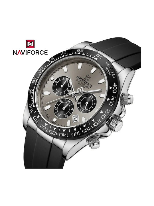 Naviforce Ceas Bărbați 13mm Cronograf Automat Cu Curea Din Cauciuc Neagră
