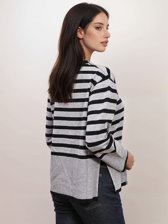 Damen Pullover Gestreift Gray