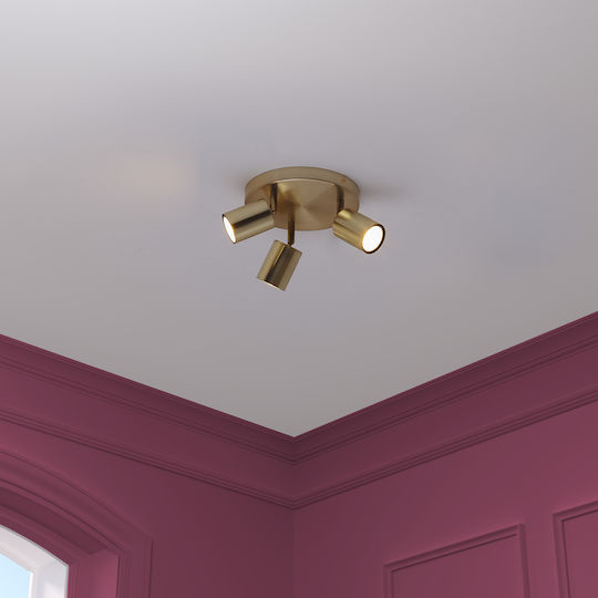 Dreifach Spot mit Fassung GU10 in Gold Farbe Dreifach Spot mit Fassung GU10 in Gold Farbe