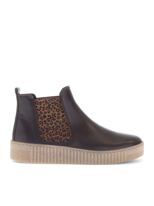 Leder Damen Stiefeletten Schwarz