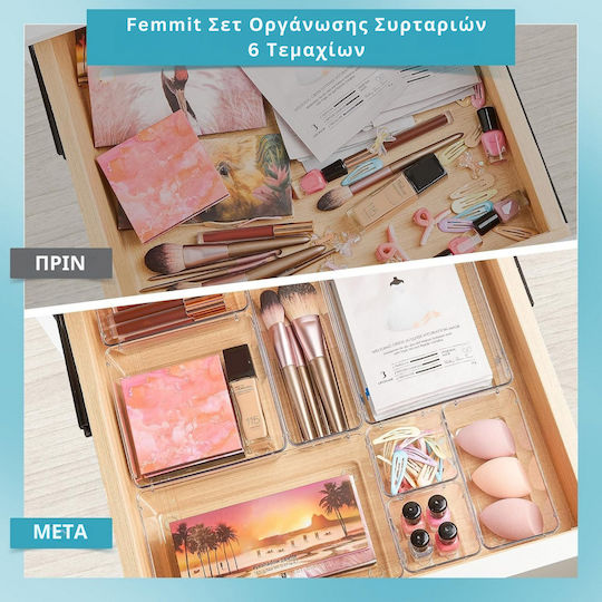 Femmit Organizator De Sertar Cu Sertare Transparent 6 Bucăți