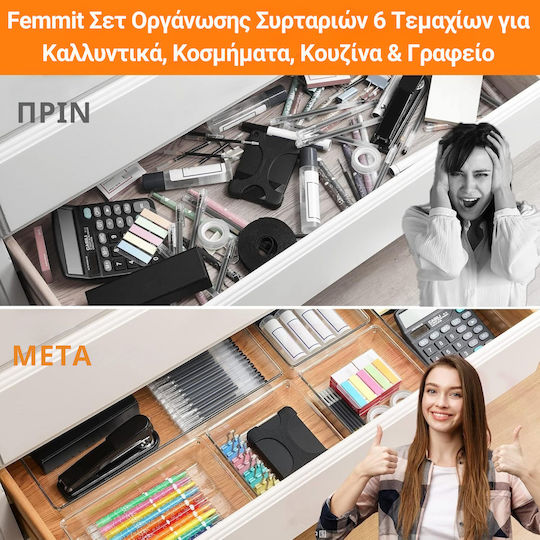 Femmit Organizator De Sertar Cu Sertare Transparent 6 Bucăți