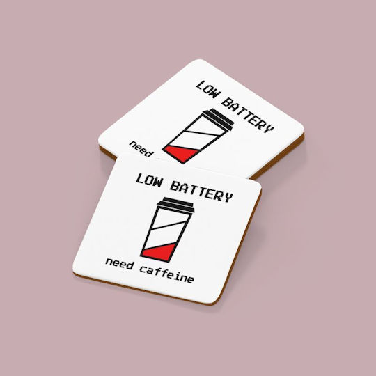 Niedriger Batteriestand Brauche Koffein Untersetzer Hölzernes 9x9cm 2 Stück Niedriger Batteriestand Brauche Koffein Untersetzer Hölzernes 9x9cm 2 Stück