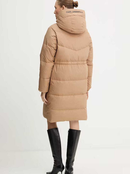 Lang Damen Puffer Jacke Wendbar für Winter Black/Beige