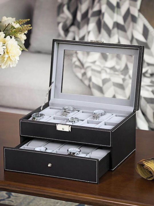 Songmics Storage Box 2 Levels 20 Watches Black Grey Jwb020