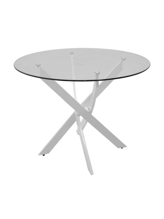 Antoro Round Table Dining Room with Glass Surface White 80x80x75cm