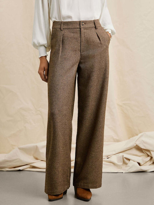 Women's Leather Trousers Checked Brown