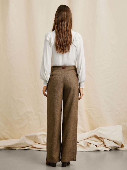 Women's Leather Trousers Checked Brown
