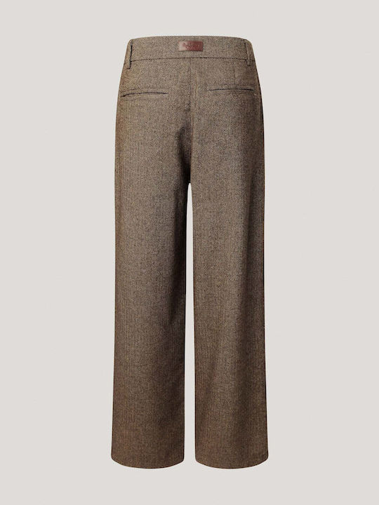 Women's Leather Trousers Checked Brown