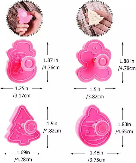Christmas Set Cookie Cutters Pink 4 Pieces