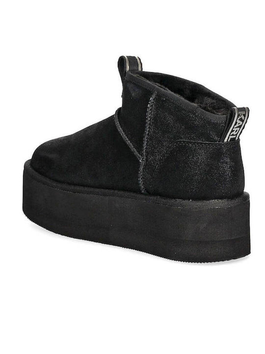 Suede Medium Heel Snow Boots Black