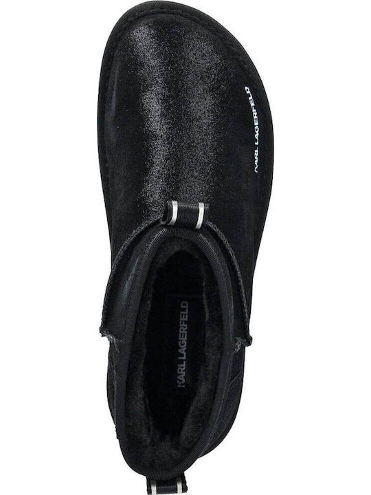 Suede Medium Heel Snow Boots Black