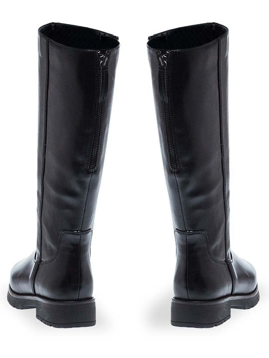 Synthetic Leather Riding Boots with Zipper / Rubber Black