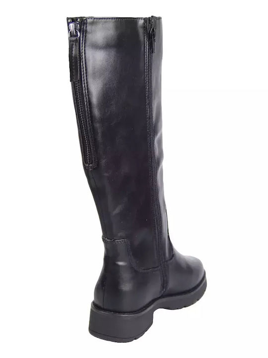 Synthetic Leather Riding Boots with Zipper / Rubber Black