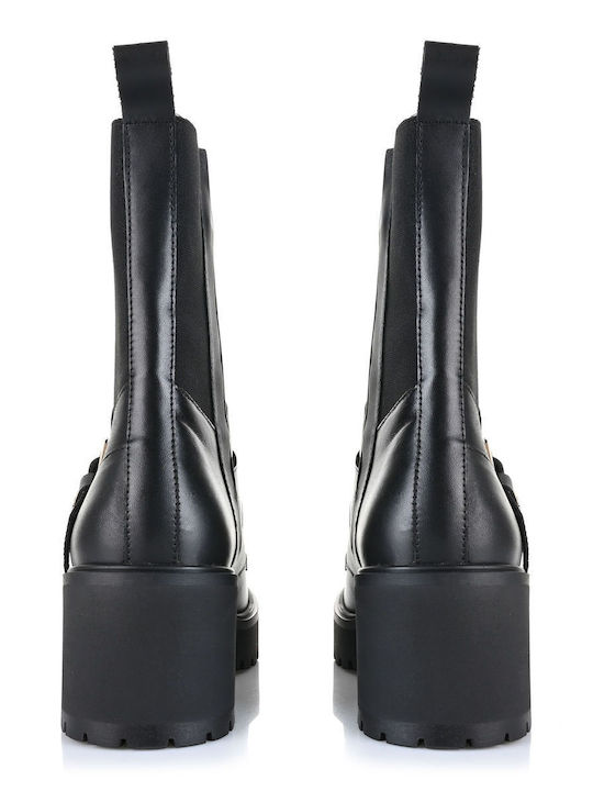 Leather Medium Heel Women's Boots with Zipper Black