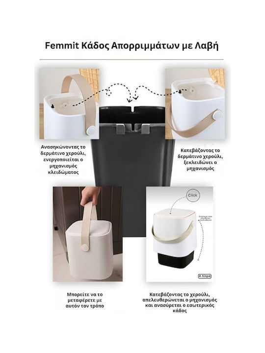 Femmit Waste Bin Handle Inner Bucket 4l Kitchen & Bathroom – White