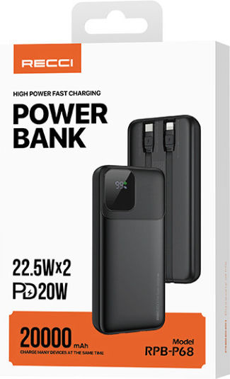 Recci RPB-P68 Power Bank 20000mAh 22.5W Black