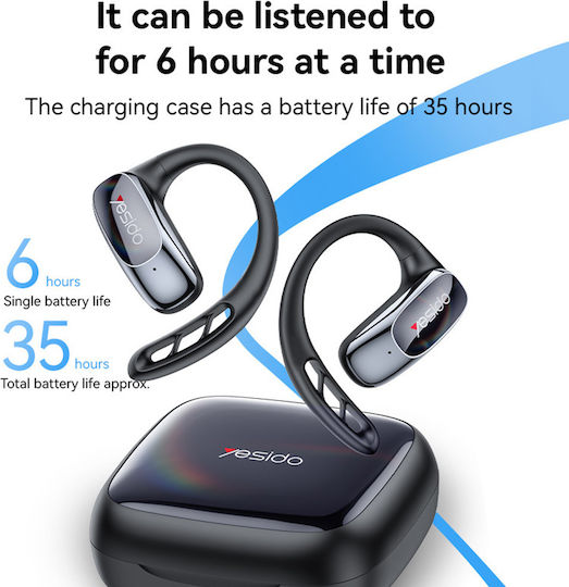 Yesido YSP24 Open Ear Bluetooth Handsfree Ακουστικά με Θήκη Φόρτισης Μαύρα