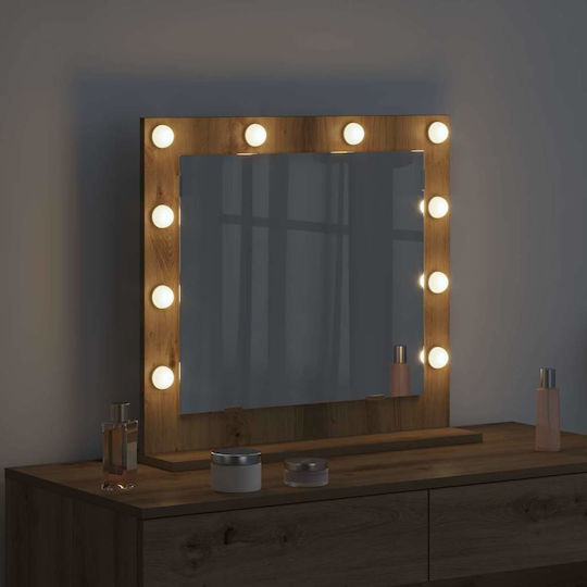 Vidaxl Καθρέφτης Vanity Led Φώτα Γκρι Σκυρόδεμα 60x55x18 Εκ Γκρι