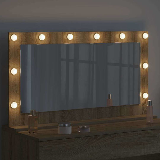 vidaXL Правоъгълена Банско Огледало LED от MDF 100x55см Бежов